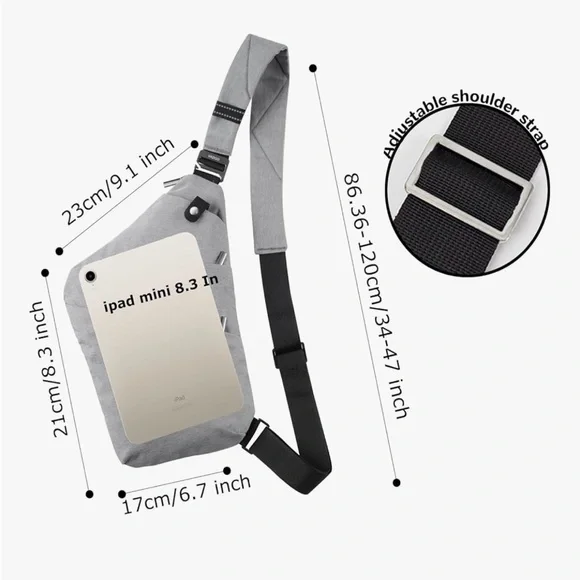 Broadream Gray Sling Bag Crossbody Chest Pack Minimalist - Picture 12 of 14
